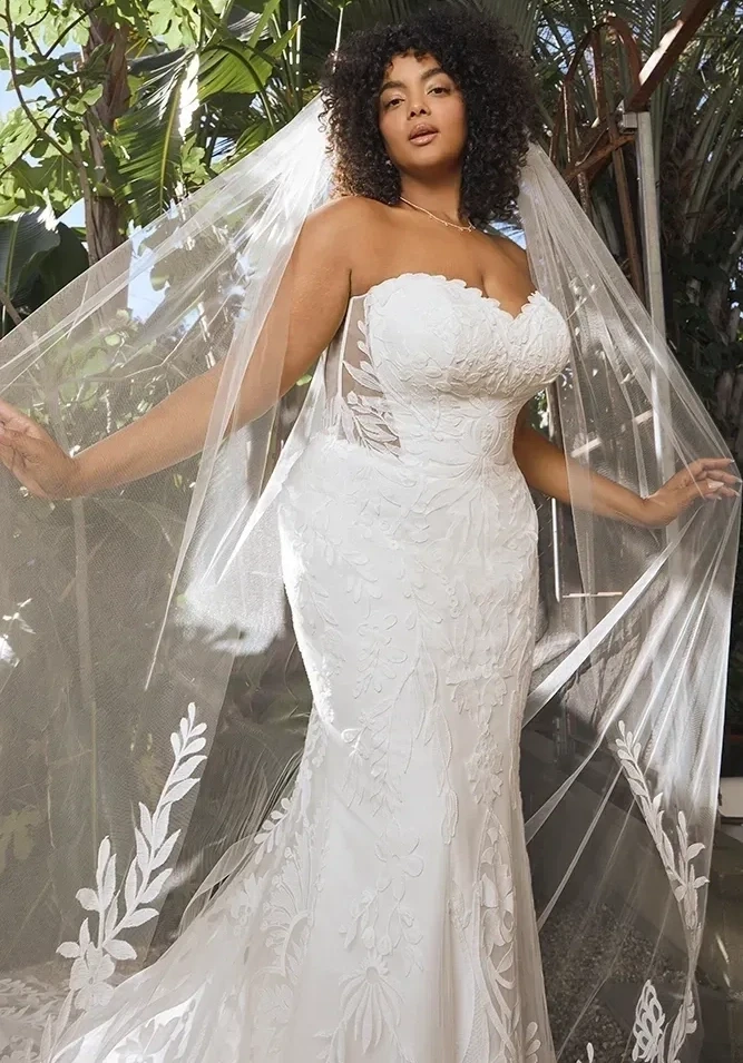 Model wearing a white bridal gown