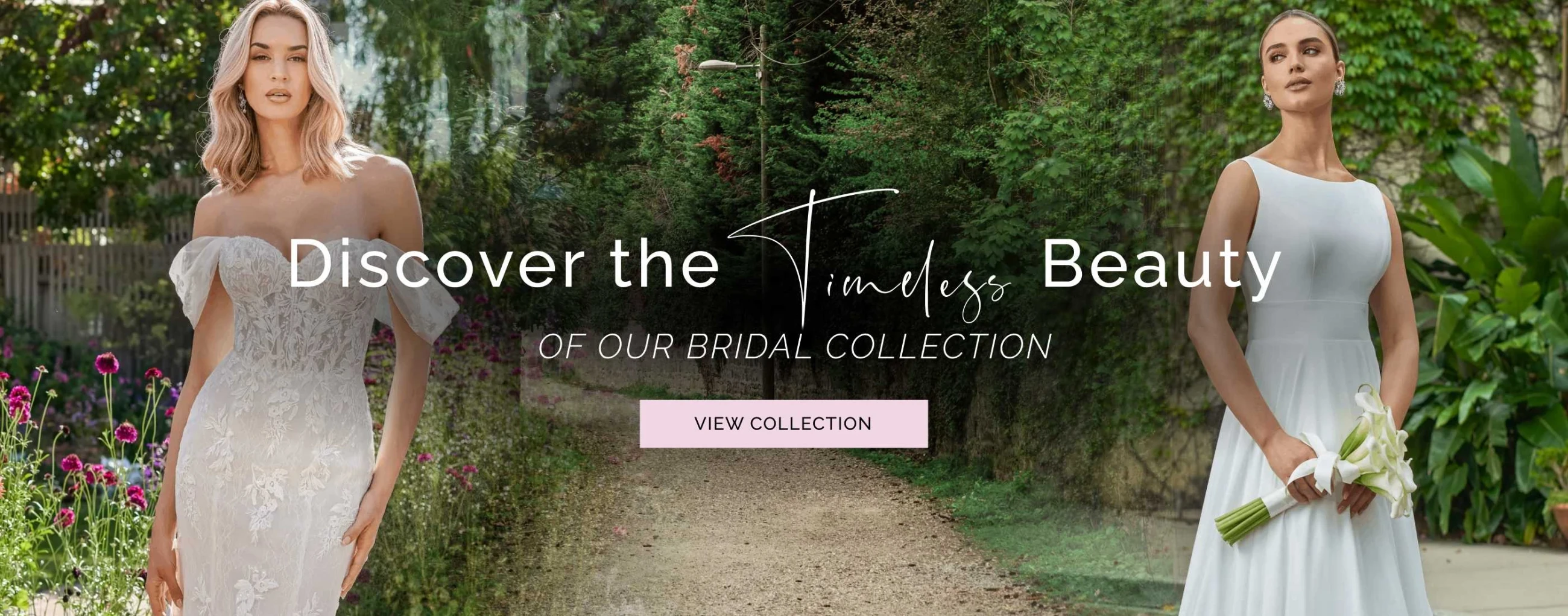 2 Models wearing Jasmine couture T272013 and T252018 bridal gowns, desktop banner