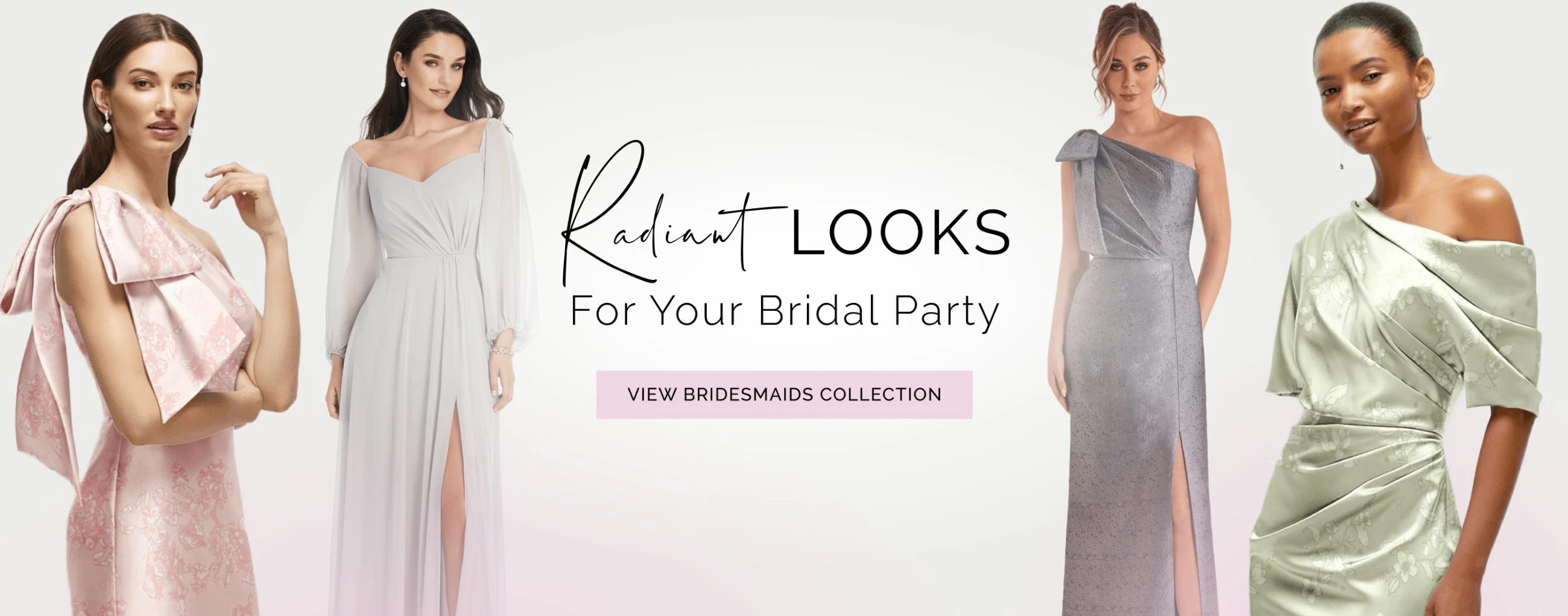 Models wearing Jade Couture and the Dessy Group bridesmaids gowns, desktop banner